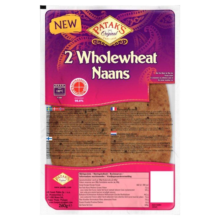 PATAK&amp;#x27;S Wholewheat Naans 2 Stuks 260g