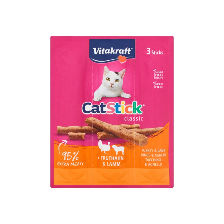 Vitakraft Cat Stick Classic Kalkoen en Lam 3 Stuks 18g