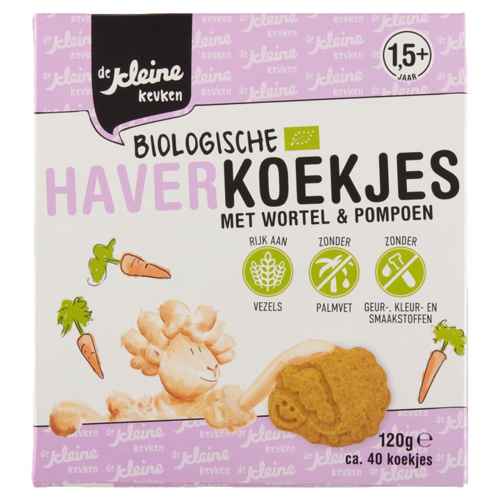 De Kleine Keuken Biologische Haverkoekjes met Wortel &amp;amp; Pompoen 1,5+ Jaar 120g
