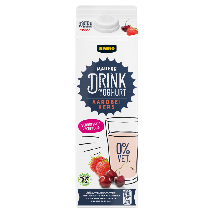 Jumbo Drinkyoghurt Aardbei/Kers 0% Vet 1L