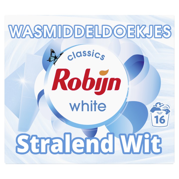 Robijn Classics Wasmiddeldoekjes Stralend Wit 16 wasstrips