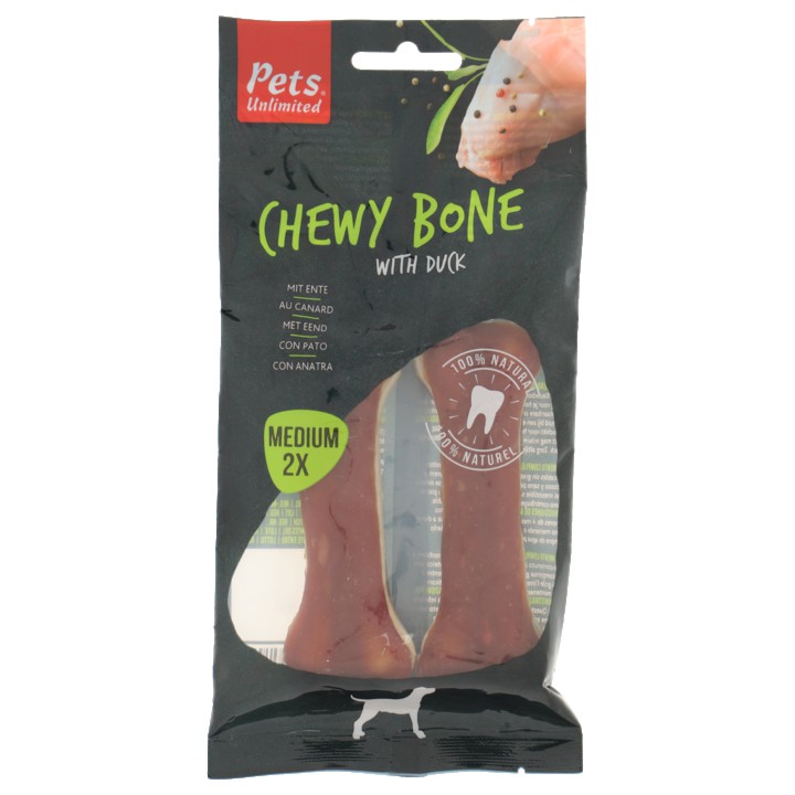 Pets Unlimited Chewy Bone eend (medium), 2 stuks