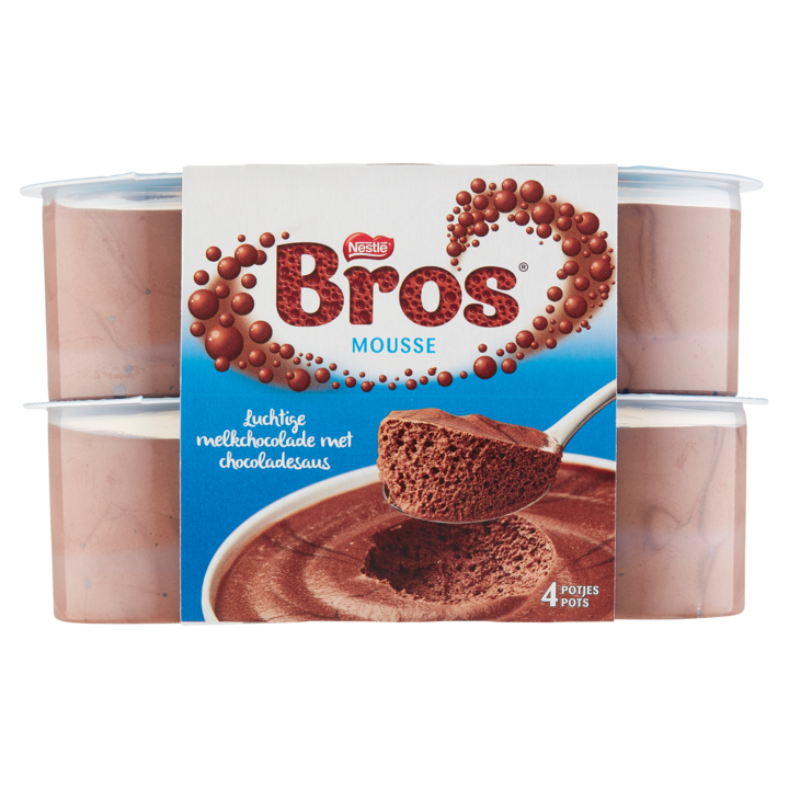 Bros Mousse Luchtige Melkchocolade met Chocoladesaus 4 x 59g