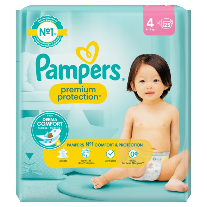 Pampers Premium Protection Maat 4, x25 Luiers,, 9kg-14kg