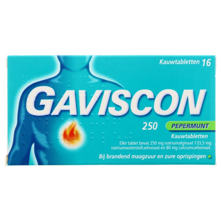 Gaviscon Kauwtabletten Pepermunt bij brandend maagzuur, 16 stuks