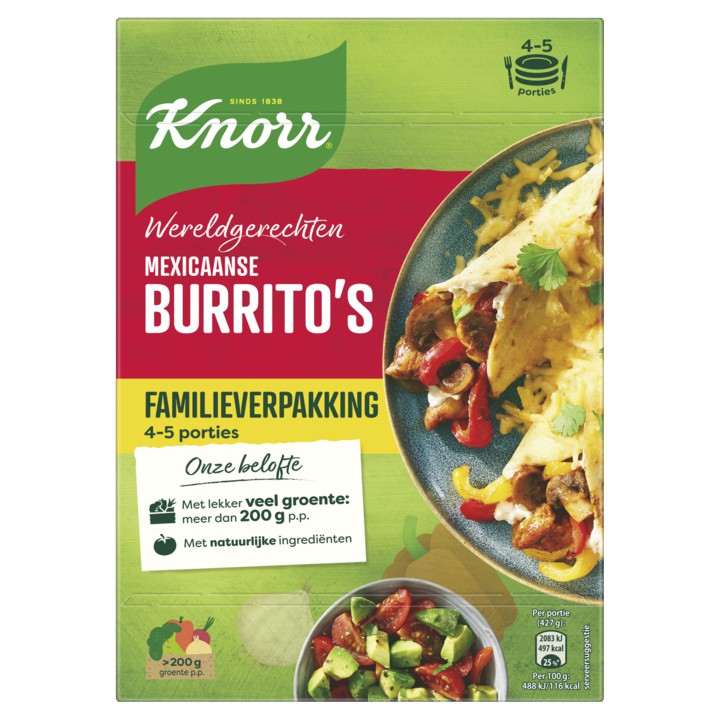 Knorr Wereldgerechten Maaltijdpakket Mexicaanse Burrito&amp;#x27;s XXL 351g