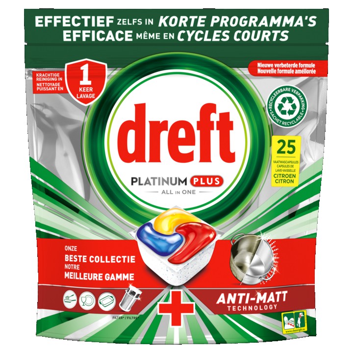 Dreft Platinum Plus All In One Vaatwascapsules Citroen, 25 Capsules