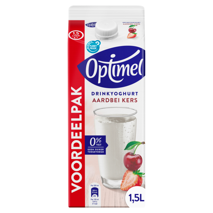 Optimel Drinkyoghurt aardbei kers 0% vet 1. 5L