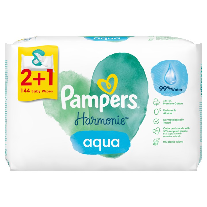Pampers Harmonie Aqua Babydoekjes 144 Stuks