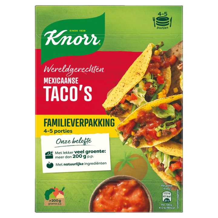 Knorr Wereldgerechten Maaltijdpakket Mexicaanse Taco&amp;#x27;s XL 245g