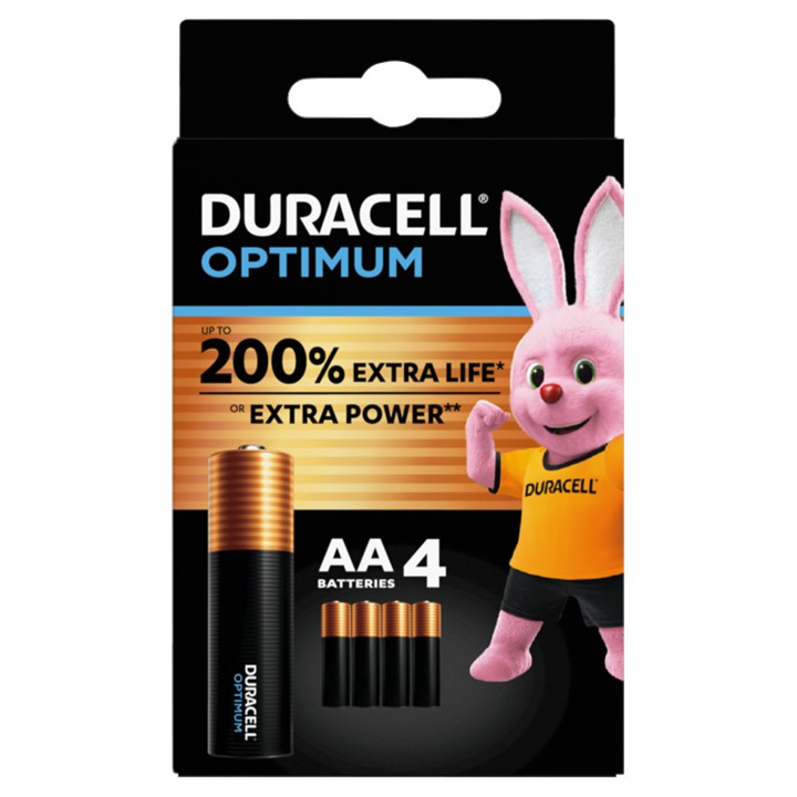 Duracell Optimum Alkaline AA-batterijen, 1,5V LR06 MX1500, 4 stuks