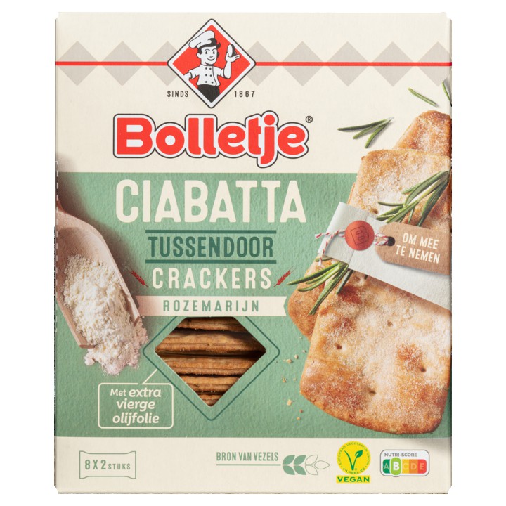 Bolletje Ciabatta Crackers Rozemarijn 8 x 2 Stuks 190g