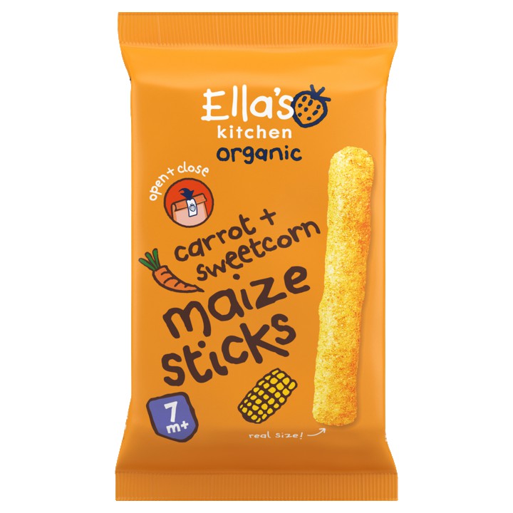 Ella&amp;#x27;s Kitchen Maize sticks wortels + ma&amp;iuml;s 7+ biologisch 16g