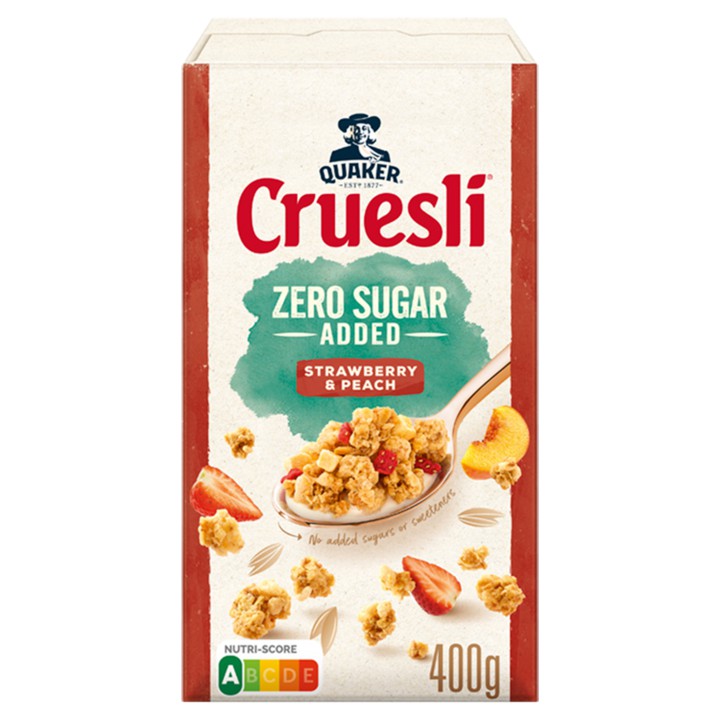 Quaker Cruesli Zero Sugar Added Aardbei &amp;amp; Perzik 400gr