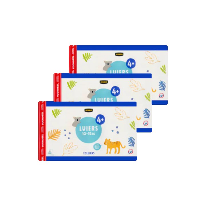 Jumbo Luiers 4+ 10-15 kg 3 x 72 Stuks - Voordeelverpakking