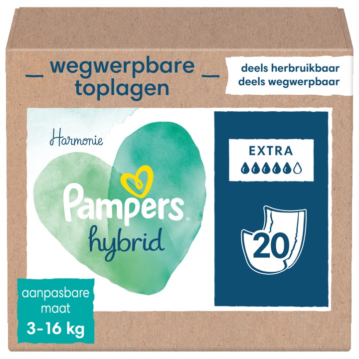 Pampers Harmonie Hybrid, Pak met 20 Absorberende Wegwerpbare Toplagen, Extra | Nederland Life Pampers Harmonie Hybrid, Pak met 20 Absorberende Wegwerpbare Toplagen, Extra