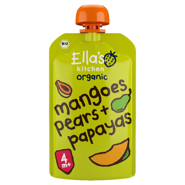 Ella&amp;#x27;s Kitchen Mango&amp;#x27;s, peren + papaya&amp;#x27;s 4+ biologisch 120g