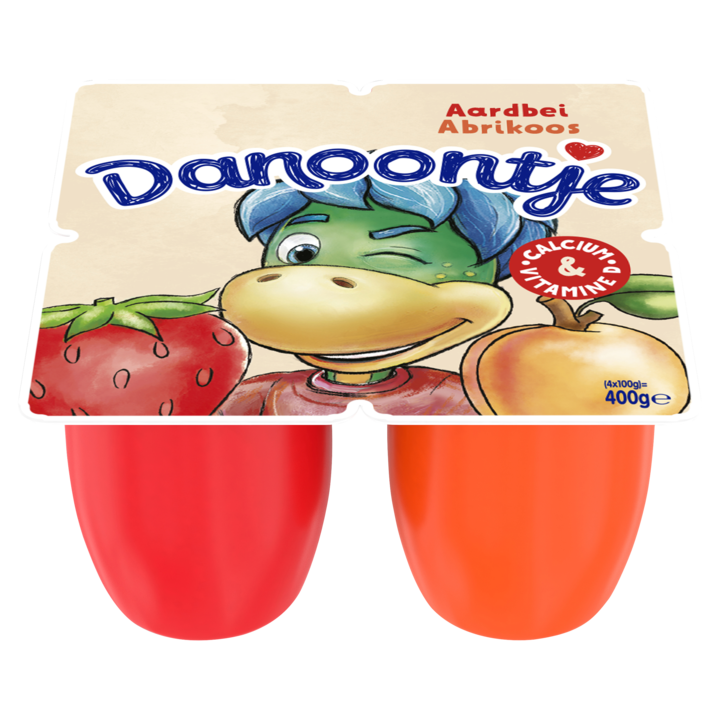 Danoontje Kinder Fruitkwark Toetjes Aardbei Abrikoos 4 x 100g