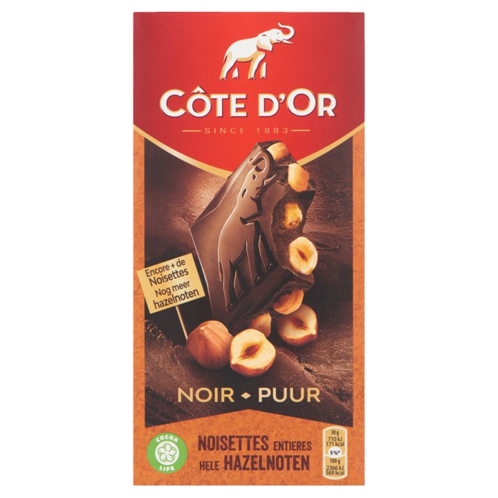 C&amp;ocirc;te d&amp;#x27;Or Bloc Puur Chocolade Reep Hele Hazelnoten 180g