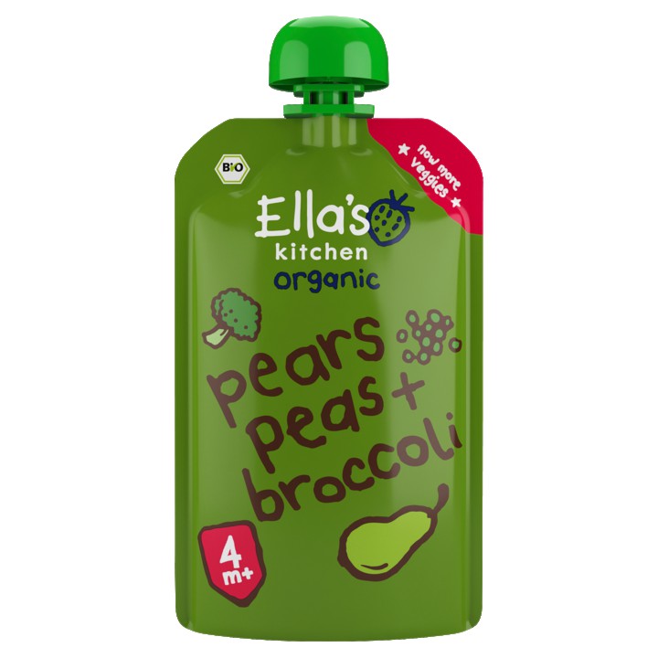 Ella&amp;#x27;s Kitchen Peren, doperwten + broccoli 4+ biologisch 120g