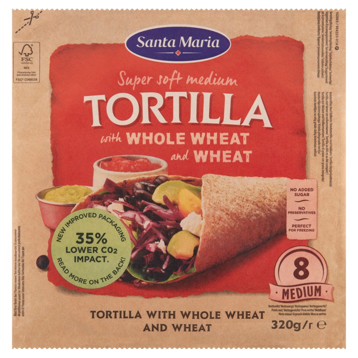 Santa Maria Super Soft Medium Tortilla with Whole Wheat and Wheat 8 Stuks 320g