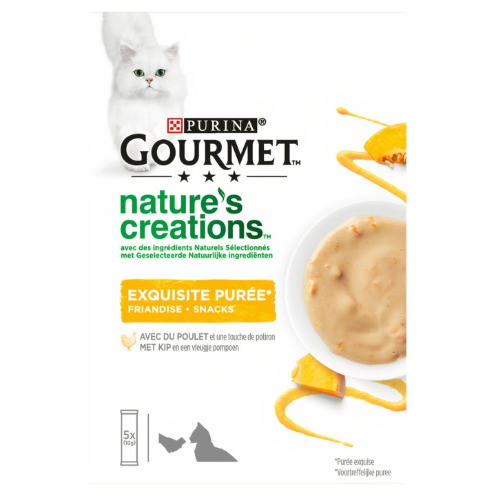 Gourmet Nature&amp;#x27;s Creations Puree Kattensnacks met Kip en Pompoen