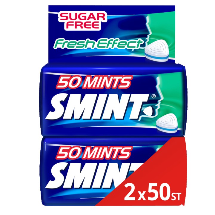 Smint Fresh Effect Strong Menthol Pepermunt Suikervrij 2 Blikjes 50 stuks Keelpastille