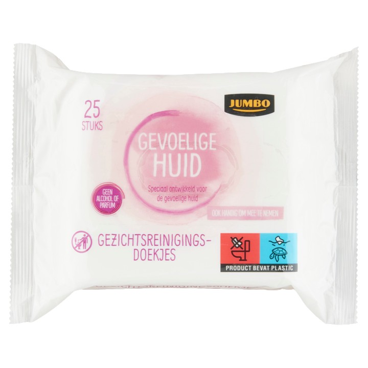 Jumbo Gezichtsreinigingsdoekjes voor de Gevoelige Huid  25 Stuks