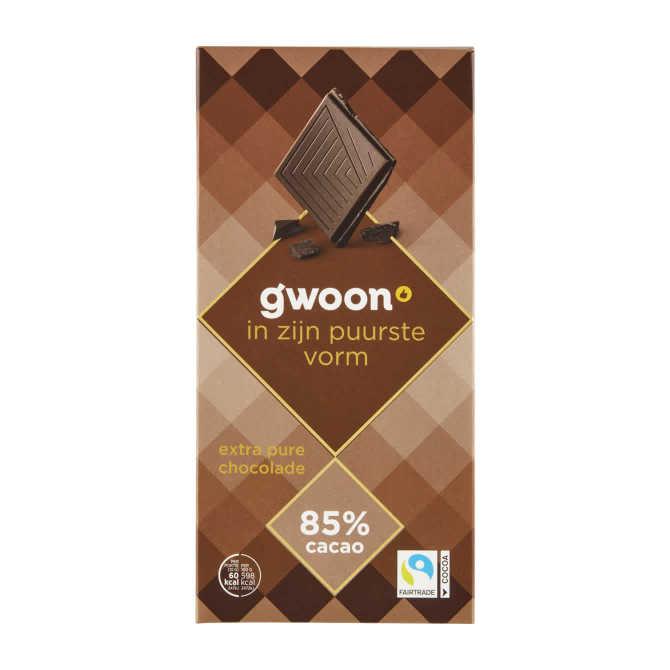 g&#039;woon Chocoladereep extra puur 85%