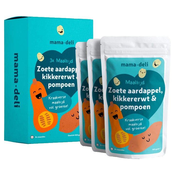 Mama Deli Maaltijd kikkererwt pompoen &amp;amp; zoete aardappel 8+ maanden 3 x 150g