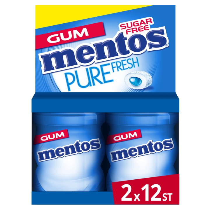 Mentos Freshmint Kauwgom mint Suikervrij 2 Potjes 12 stuks Pure Fresh