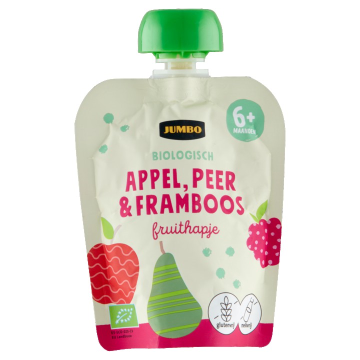 Jumbo Biologisch Fruithapje 6+ Maanden - Appel, Peer &amp;amp; Framboos 90g