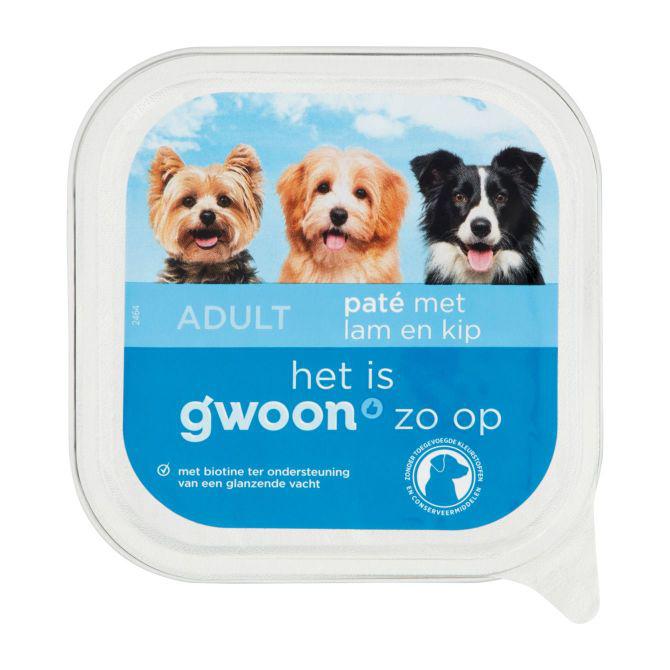 g&#039;woon Hondenvoer pat&amp;eacute; met lam en kip