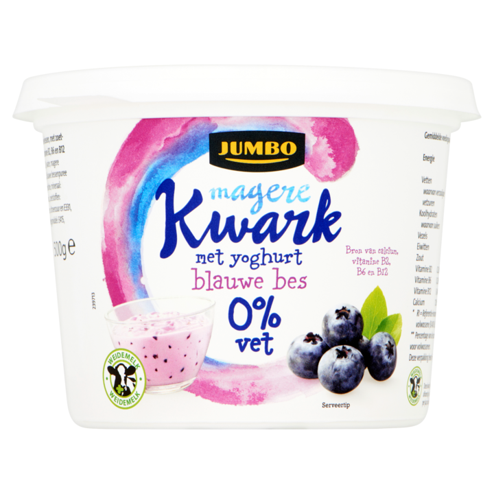 Jumbo Magere Kwark met Yoghurt Blauwe Bes 0% Vet 500g