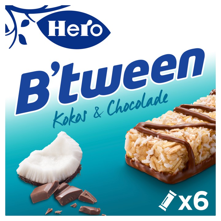 Hero B&amp;#x27;tween Mueslireep Kokos &amp;amp; Chocolade 6 x 25g