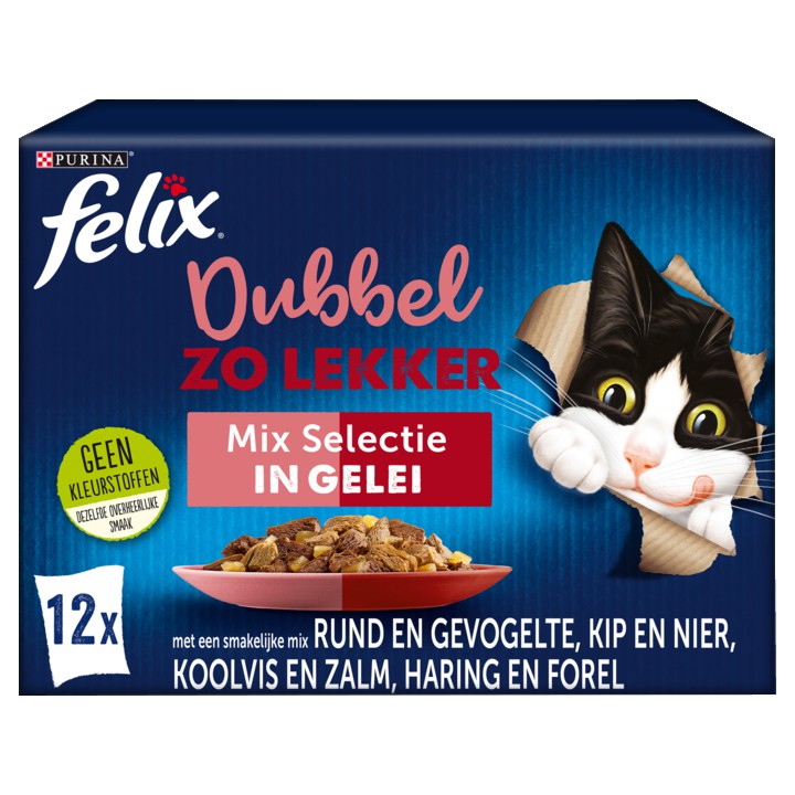 FELIX&amp;reg; Dubbel Zo Lekker Mix Selectie in Gelei Kattenvoer 12x85g