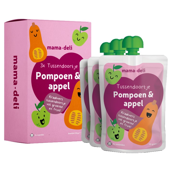 Mama Deli Tussendoortje pompoen & appel 4+ maanden 3 x 70g | Nederland Life Mama Deli Tussendoortje pompoen & appel 4+ maanden 3 x 70g