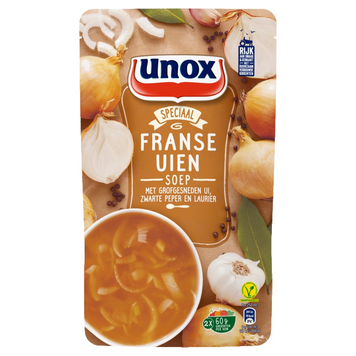 Unox Franse Uien Soep met Grofgesneden Ui, Zwarte Peper en Laurier 570ml