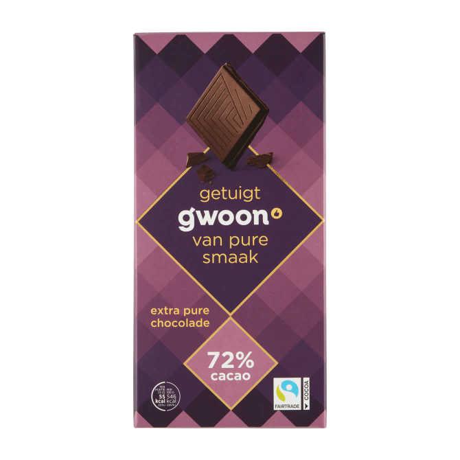 g&#039;woon Chocoladereep puur 72%