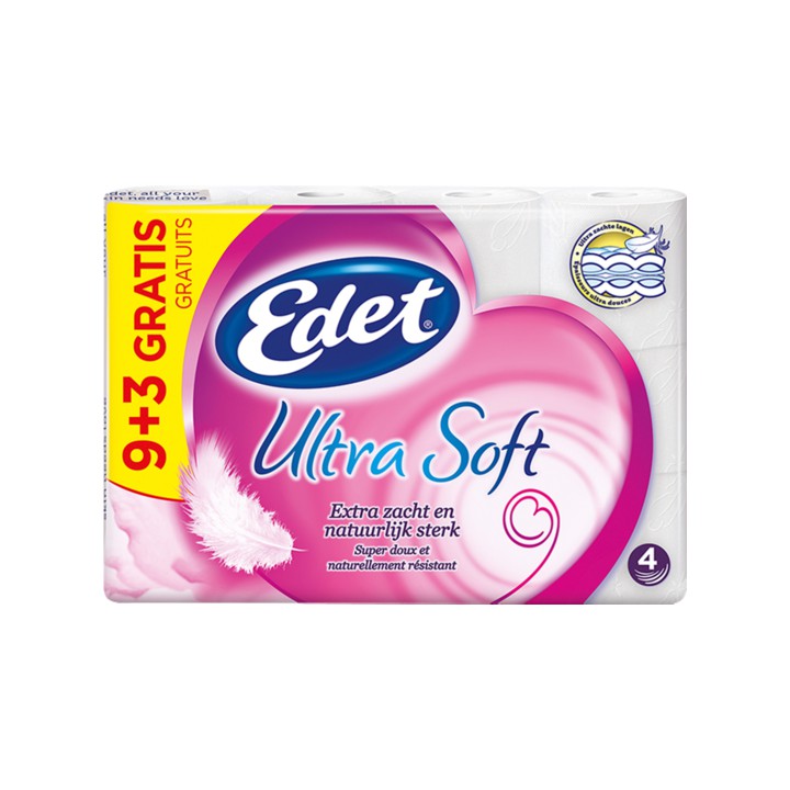 Edet Ultra Soft 4-Laags Toiletpapier Wit 9+3 Rollen