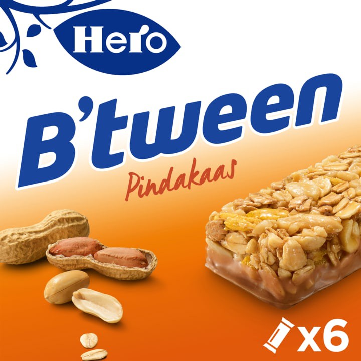 Hero B&amp;#x27;tween Mueslireep Pinda &amp;amp; Pindakaas 6 x 25g