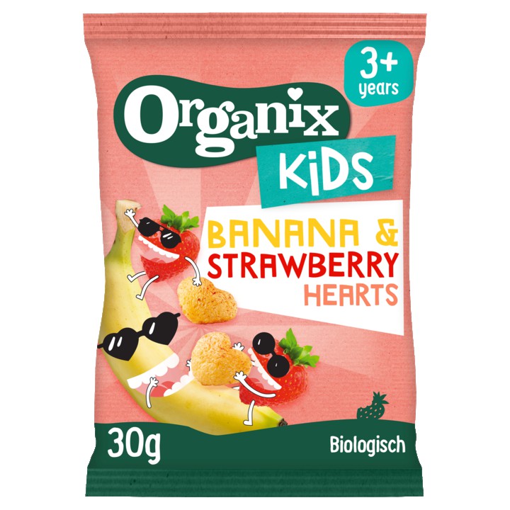 Organix Kids Knabbels Banana &amp;amp; Strawberry Hearts 30g