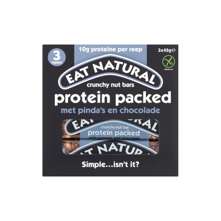 Eat Natural Crunchy Nut Bars Protein Packed met Pinda&amp;#x27;s en Chocolade 3 x 45g