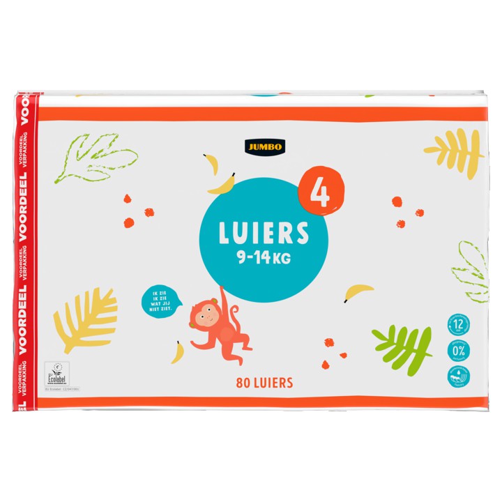 Jumbo Luiers Maat 4 9-14 kg Voordeelverpakking 80 Stuks