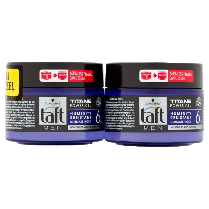 Taft Men Power Gel Titane Hold 6 (2x250ml)