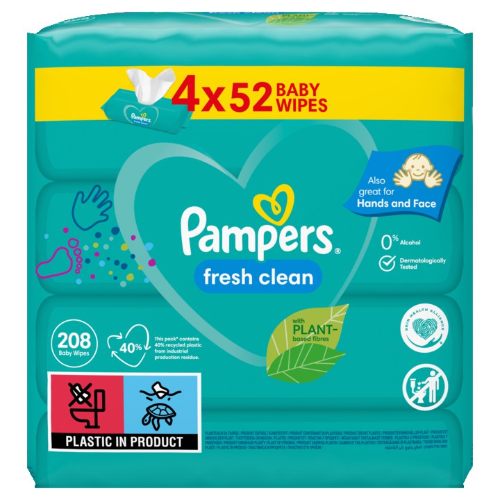 Pampers Fresh Clean Babydoekjes 4 Verpakkingen = 208 Doekjes