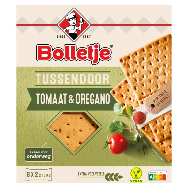 Bolletje Tussendoor Crackers Tomaat &amp;amp; Oregano 8 x 2 Stuks 190g