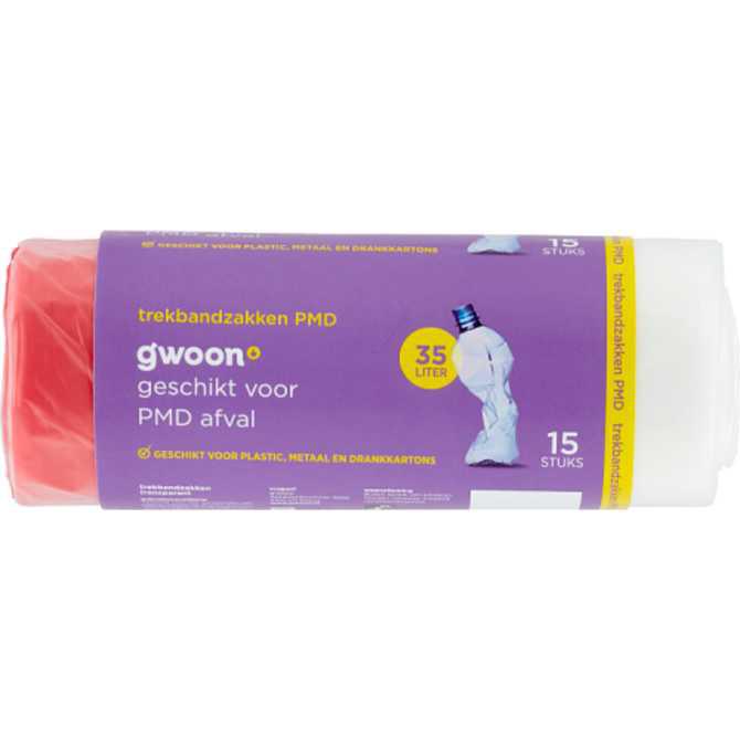 g&#039;woon Pmd trekbandzak transparant 35L