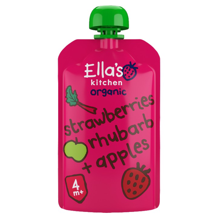 Ella&amp;#x27;s Kitchen Aardbeien, rabarber + appels 4+ biologisch 120g