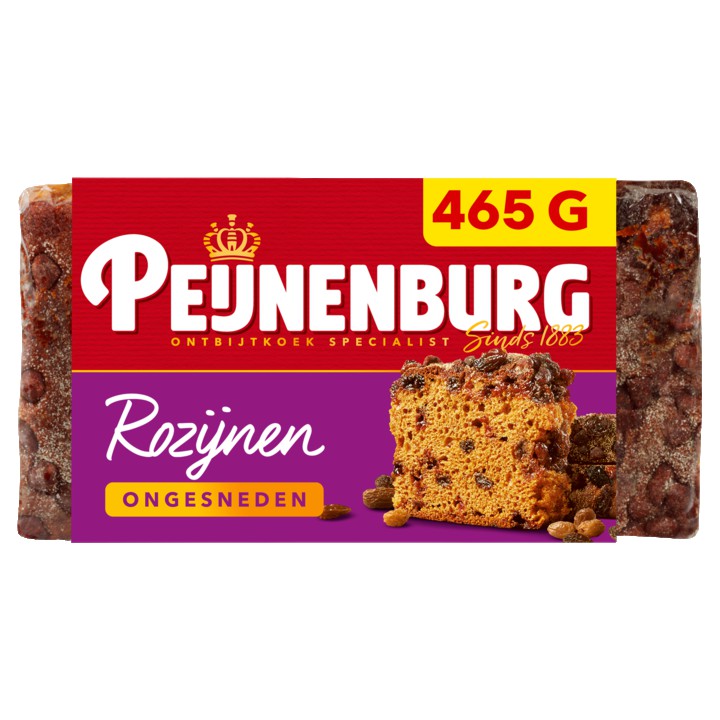 Peijnenburg ontbijtkoek rozijnen ongesneden 465g